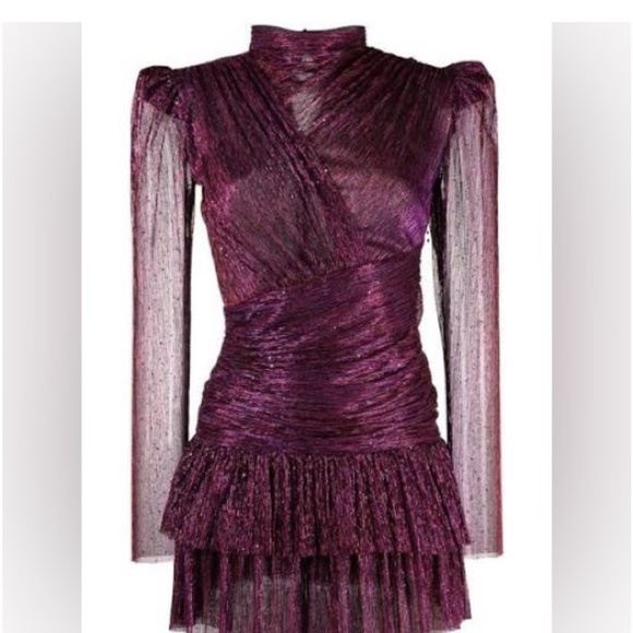 Sabina Musayev Purple Ruched Puff Sleeve Mini Angela Dress - Picture 5 of 8